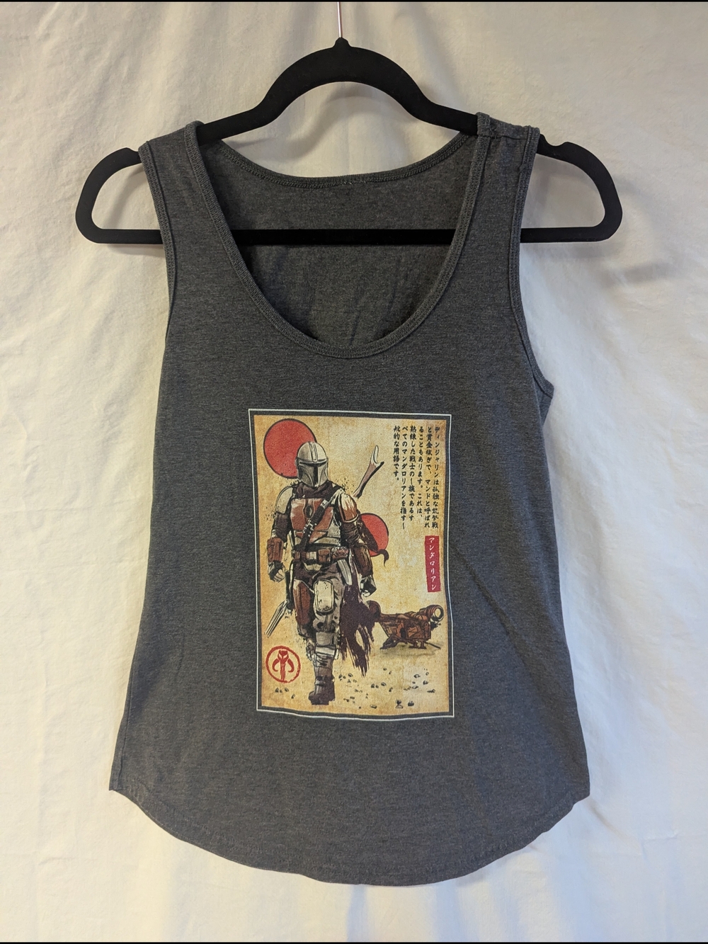 Women's Gray Graphic Tank Top featuring Mandalorian Artwork